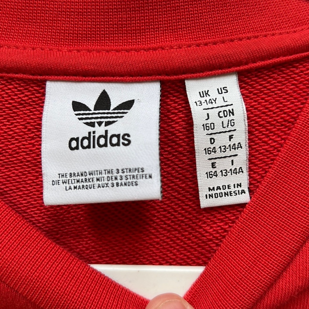 Adidas Red and White Logo Crewneck Sweatshirt Youth Sz Large - Picture 9 of 11